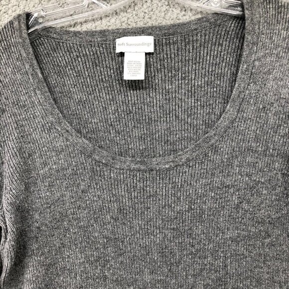 Soft Surroundings Sweater Womens L Ribbed Scoop Neck Gray Wool Blend Fitted - Picture 4 of 8